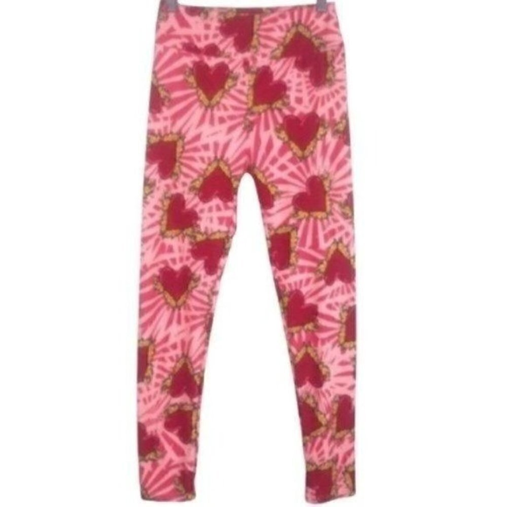 Lularoe pink red hearts legging OS Valentine’s Day Love Heart  ONE SIZE